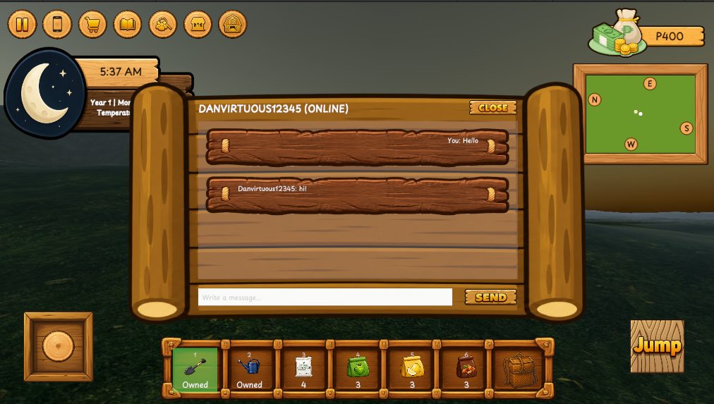 The in-game chat window with messages exchanged between two friends