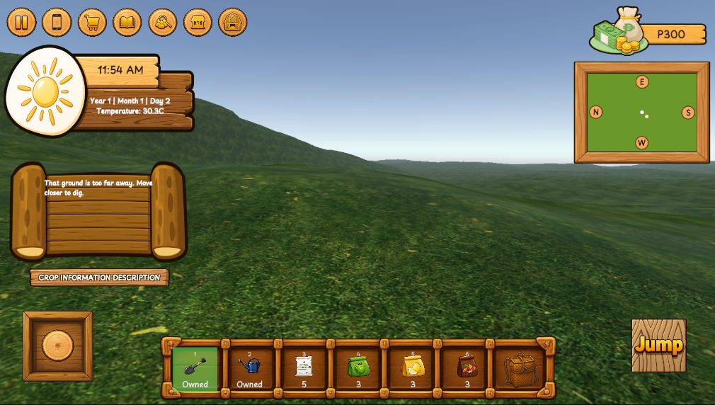 A 3D farm plot in AgriDabaw-3D with the time, weather and money panels on screen